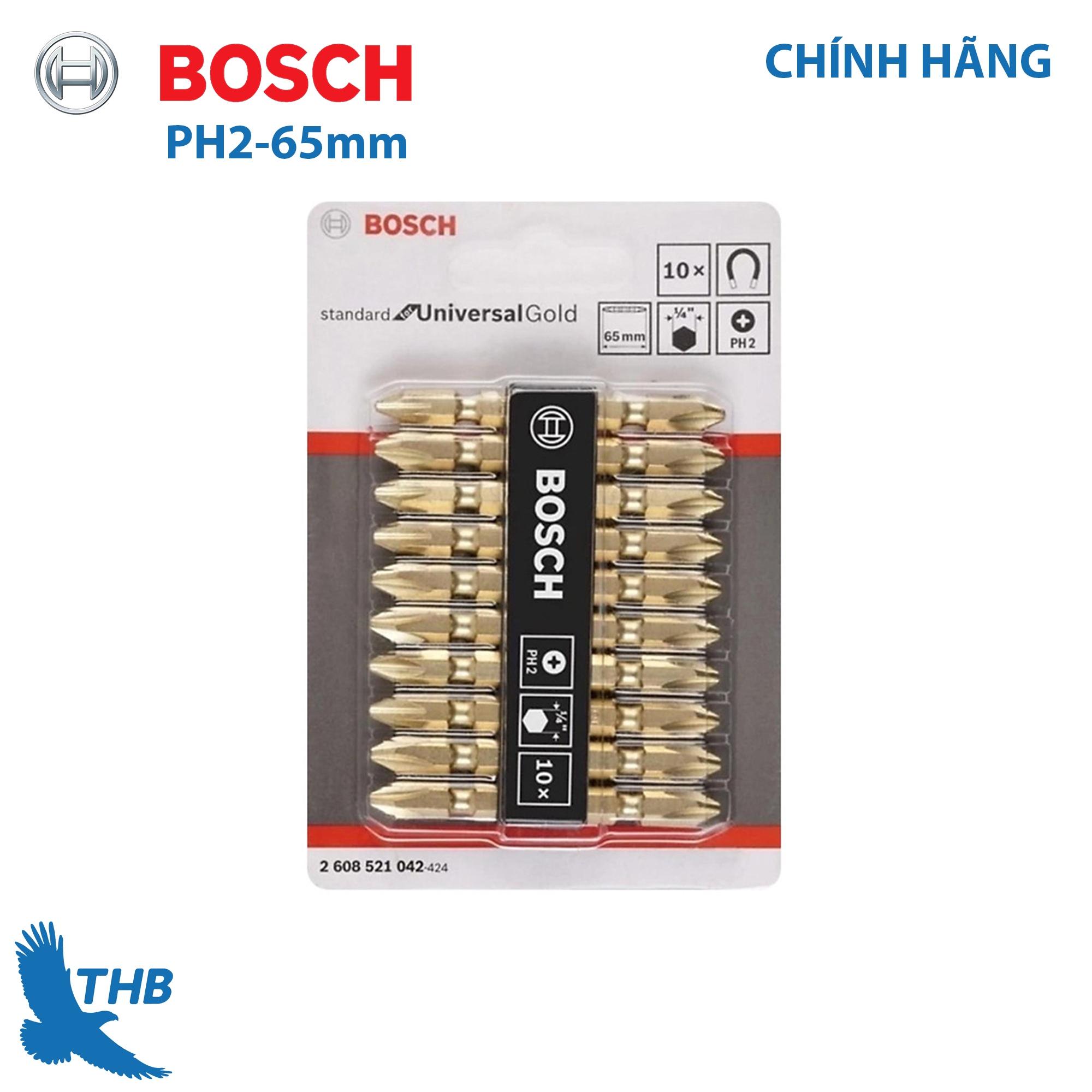 Đầu vặn vít đầu bắt vít ngắn bosch ph2-65mm 2608521042