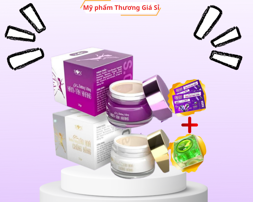 Combo Kem Face Tím Nám Tàn Nhang + Kem Face Dưỡng Trắng SON Cosmetic Nguyễn Tiên Chính hãng - Tặng Cao bưởi