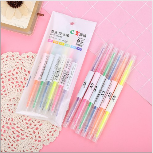 Set 6 Bút Dạ Đánh Dấu 6 Màu Sắc Sáng Tạo Tiện Lợi