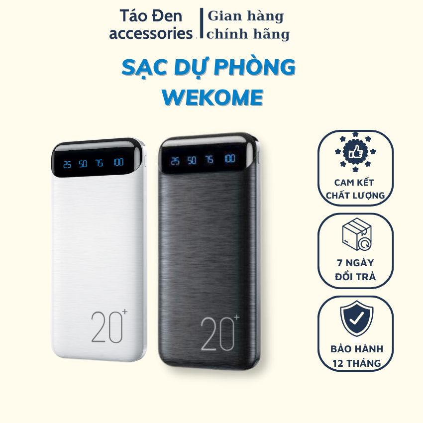 Sạc dự phòng Wekome 10000mAh 20000mAh Tích hợp 2 cổng sạc đầu ra và màn hình Led hiển thị pin Hỗ trợ sạc nhanh 2.1A Bảo hành 12 tháng