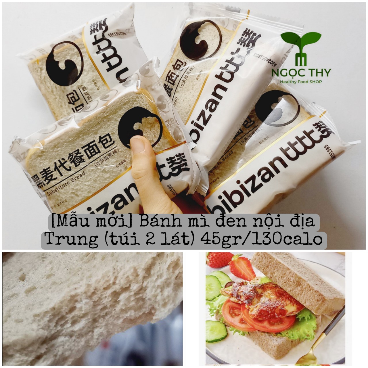  Bánh mì đen lúa mạch nguyên cám Babizan không đường ăn kiêng giảm cân 45gr gói 