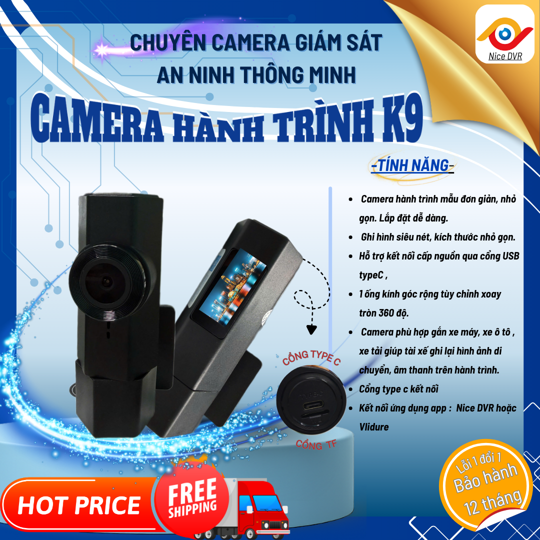 K9 Motorcycle/Car Dash Cam with 1080 Hd Resolution - 360 Degree Rotation - Compact Design with 1 Inch Screen Giá 400,000 Đồng*Miễn phí vận chuyển