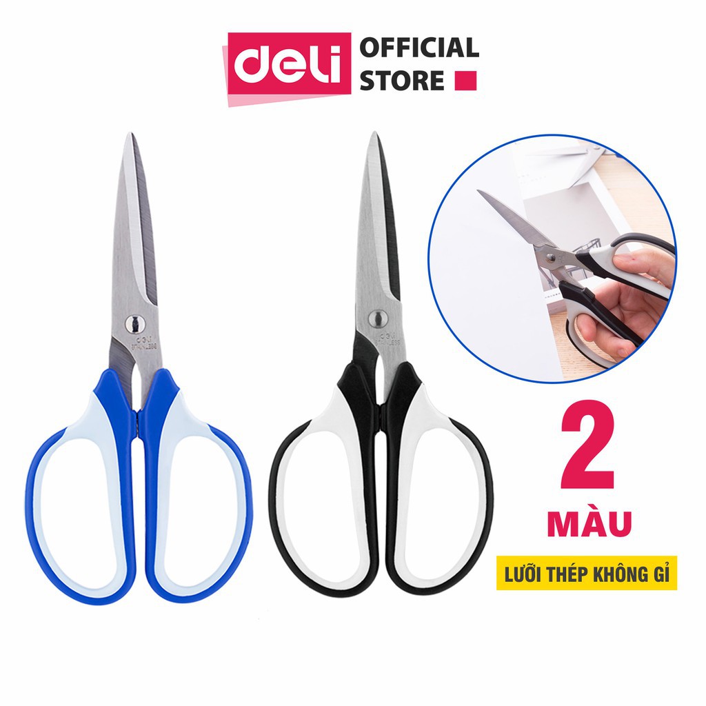 Kéo văn phòng 190mm deli đen/xanh - e6001
