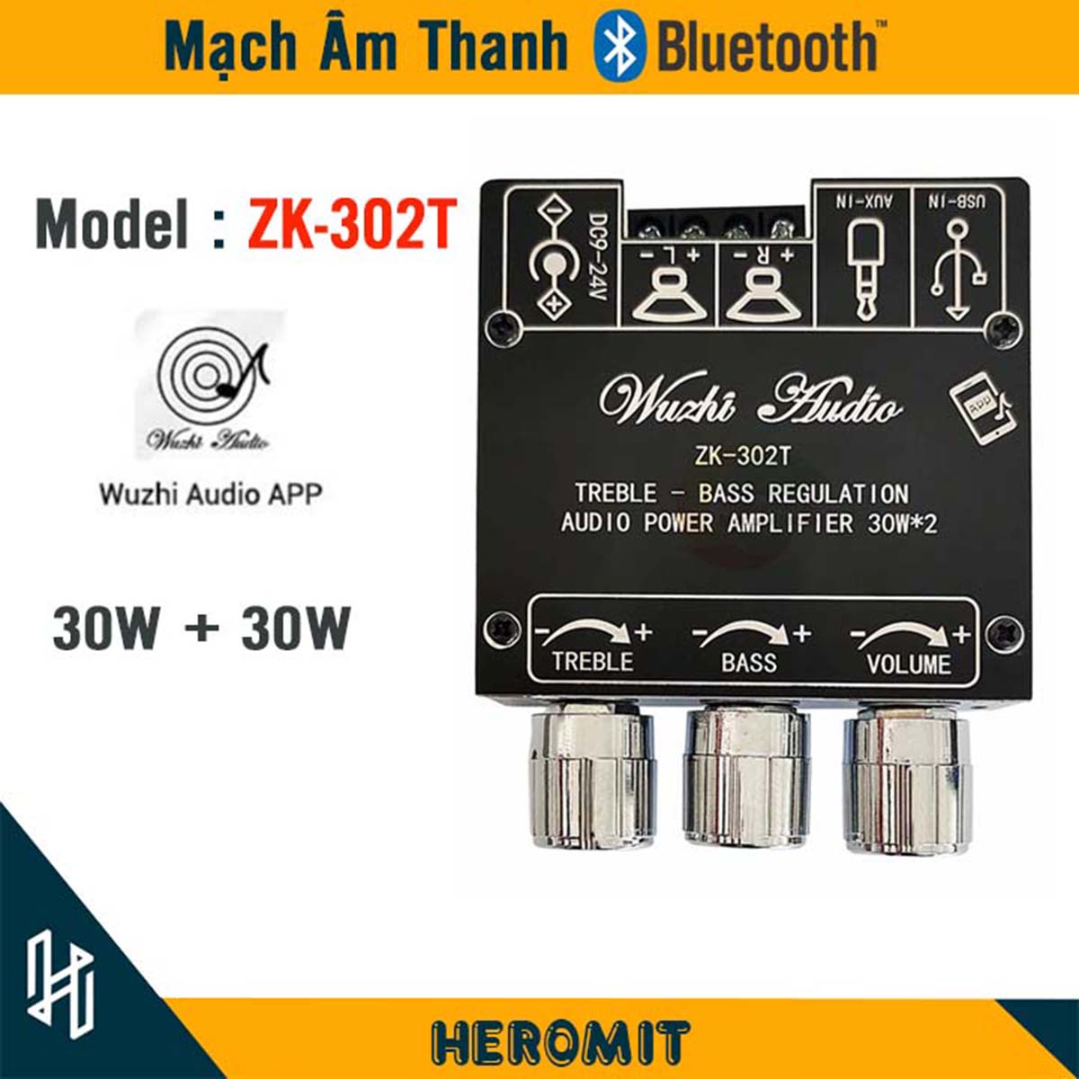 Mạch khuếch đại âm thanh bluetooth wuzhi zk-302t 30w x 30w