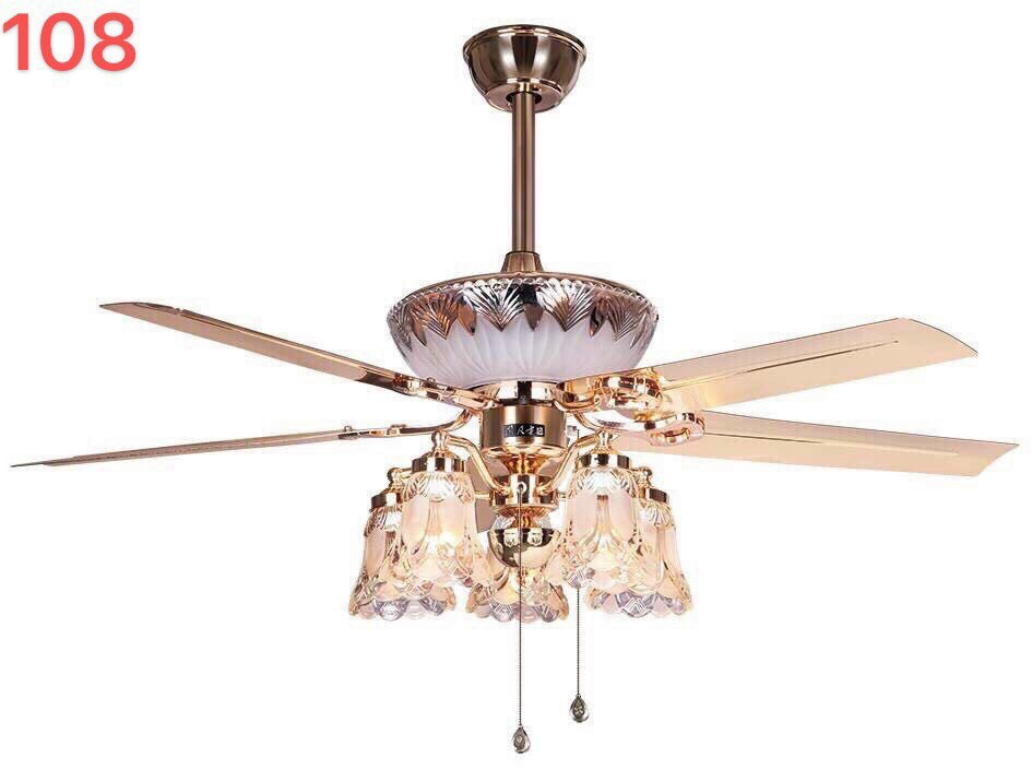 ( Bảo Hành) Quạt Trần Đèn Chùm 5 Cánh Thép Lõi Đồng,Động Cơ DC 6 Tốc Độ,Đảo Chiều Hút Ẩm,Trang Trí Phòng Ngủ,Khách,Bếp