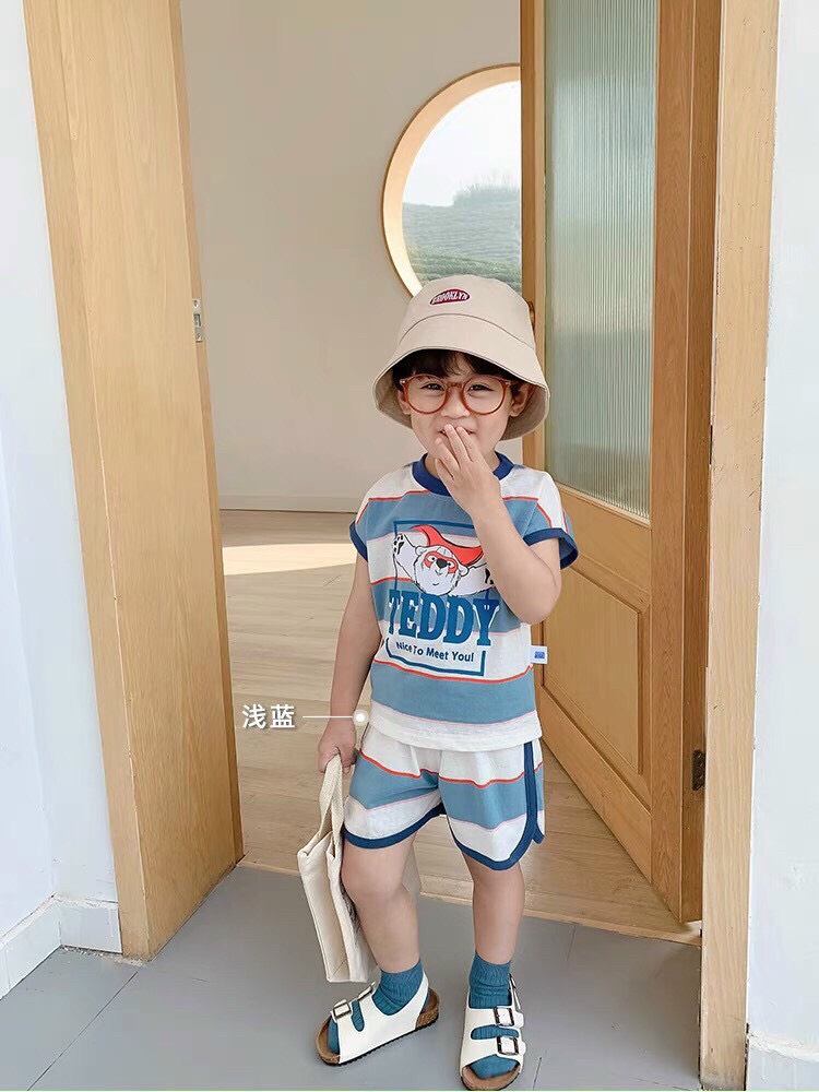 Tk38 | bộ kẻ teddy hoạt hình cho bé 8-18kg hàng quảng châu siêu mềm mại