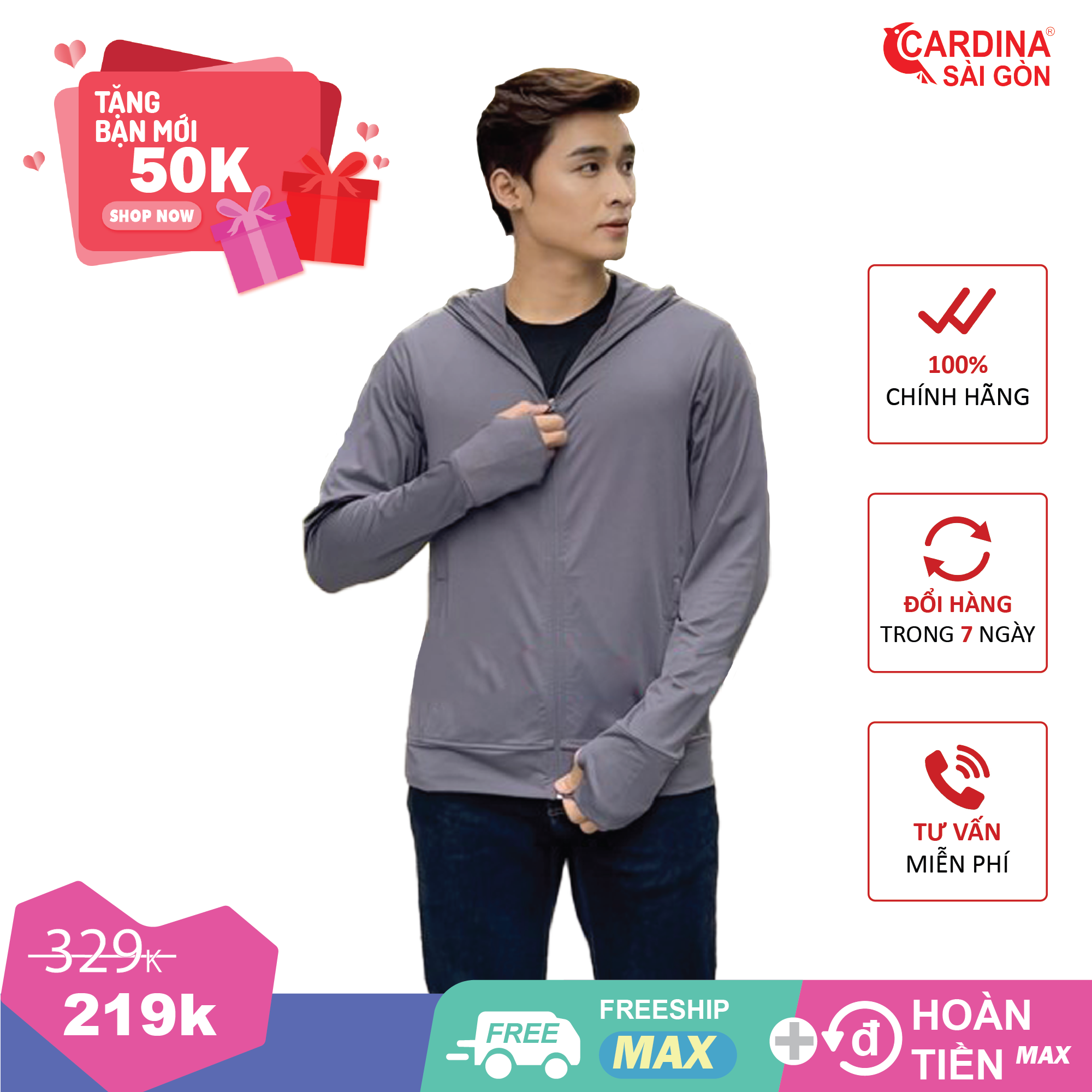 Áo khoác nam cao cấp Cardina vải thun lạnh thoáng khí chống nắng tia UV đến 97% mã 1 NM