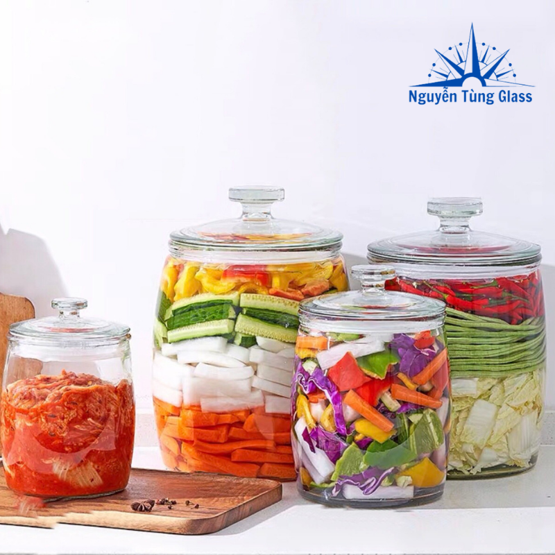 Bình thủy tinh HD12 ngâm hoa quả, ngâm sâm, muối dưa, muối cà, 2.2 lít & 4.2 lít