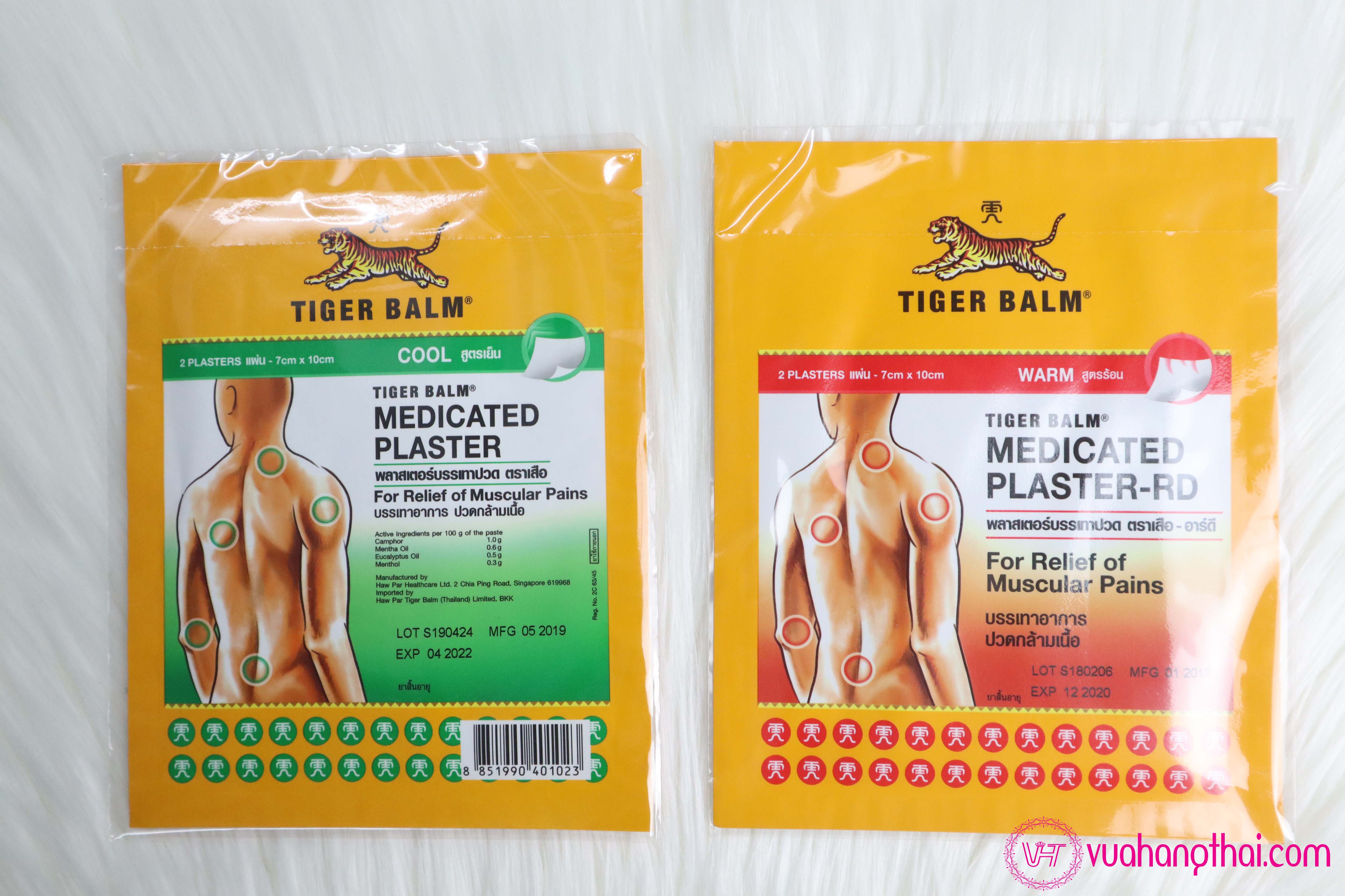 [HCM]Cao Dán Con Hổ Đỏ & Xanh Thái Lan 7x10cn - Tiger Balm Medicated Plaster-RD Warm & Cool