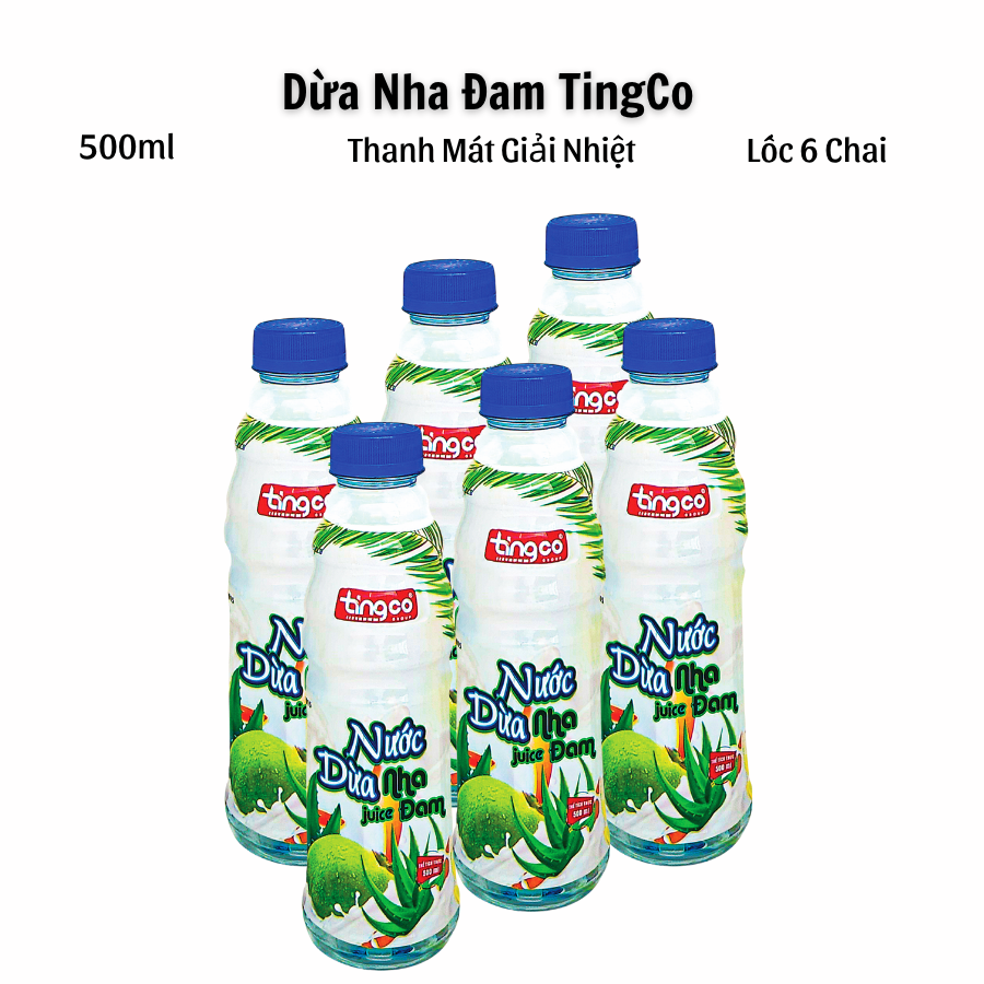 Lốc 6 chai nước yến nha đam / nước dừa nha đam Tingco 500ml Thanh Nhiệt Thơm Ngon Giàu Dưỡng Chất