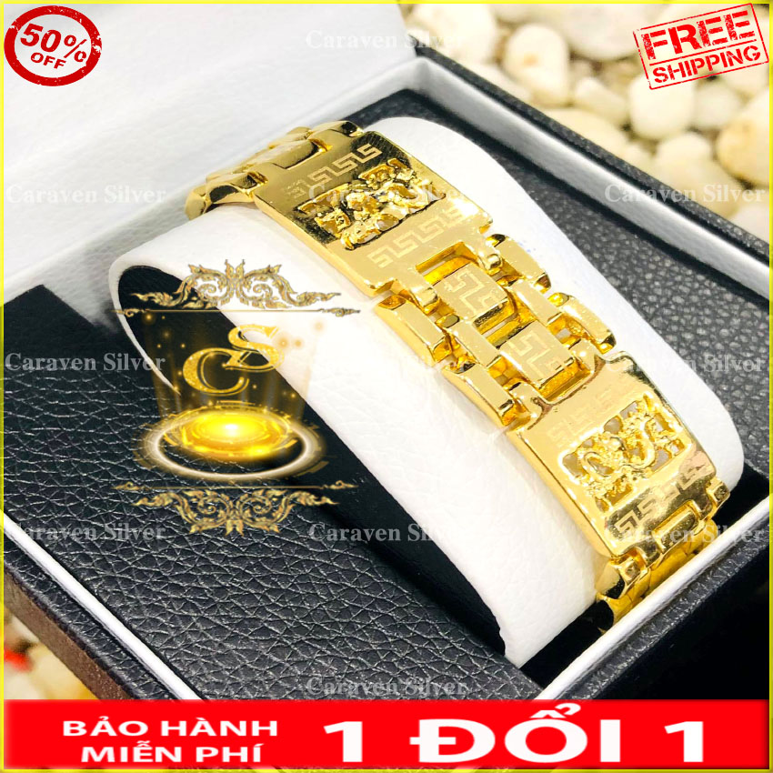 Lắc tay nam versact họa tiết rồng khắc laser mạ vàng 18k - Kích thước 2x20cm, công nghệ xi hiện đại, màu vàng tươi như thật, bền màu khó phai - Caraven silver - TH