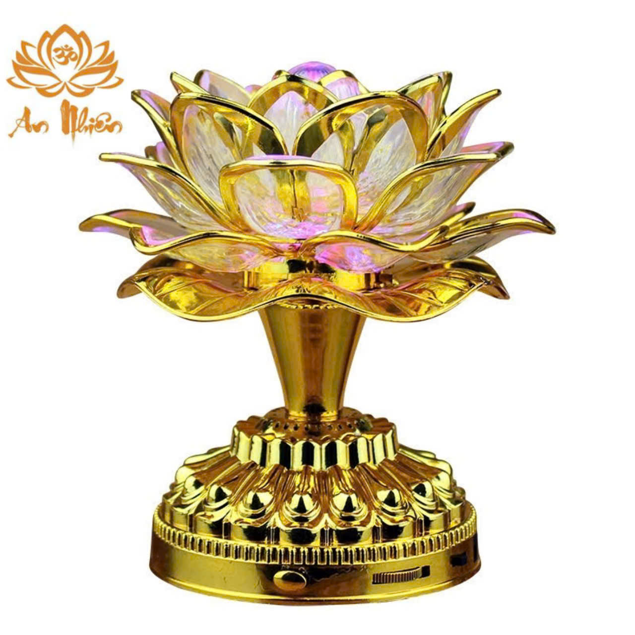 Đèn thờ hoa sen vàng, cặp đen led đổi màu dùng cắm điện hoặc pin (không có loa) -🙏 An Nhiên St 🙏