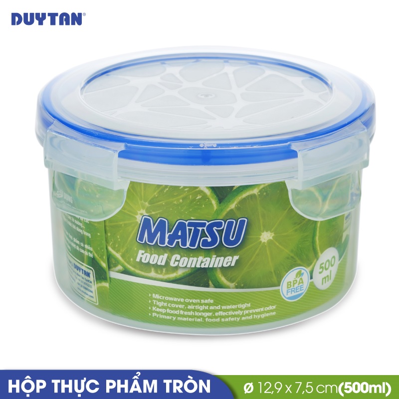 Hộp đựng thực phẩm tròn nhựa DUY TÂN Matsu 500ml (12.9 x 12.9 x 7.5 cm) - 03406