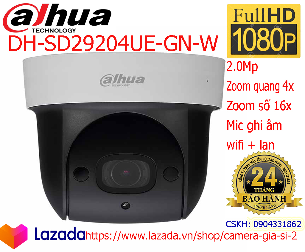 Camera PTZ wifi DH-SD29204UE-GN-W chính hãng Dahua  Zoom quang 4x zoom số 16x Độ phân giải 2Megapixel quay 360 độ tích hợp Mic ghi âm kết