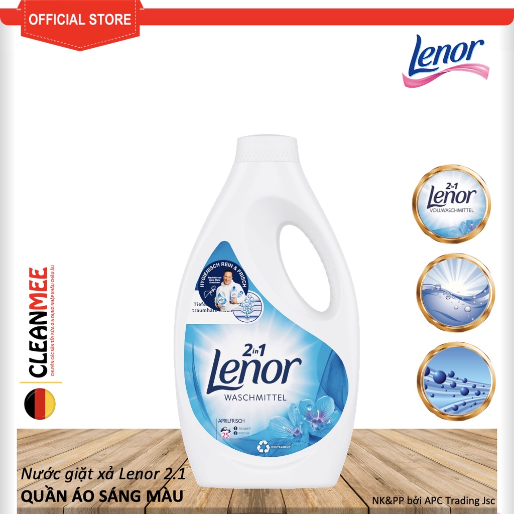 Nước giặt xả lenor đậm đặc 2 trong 1 giúp làm sạch vết bẩn giữ màu cho quần áo chai 1,4 lít