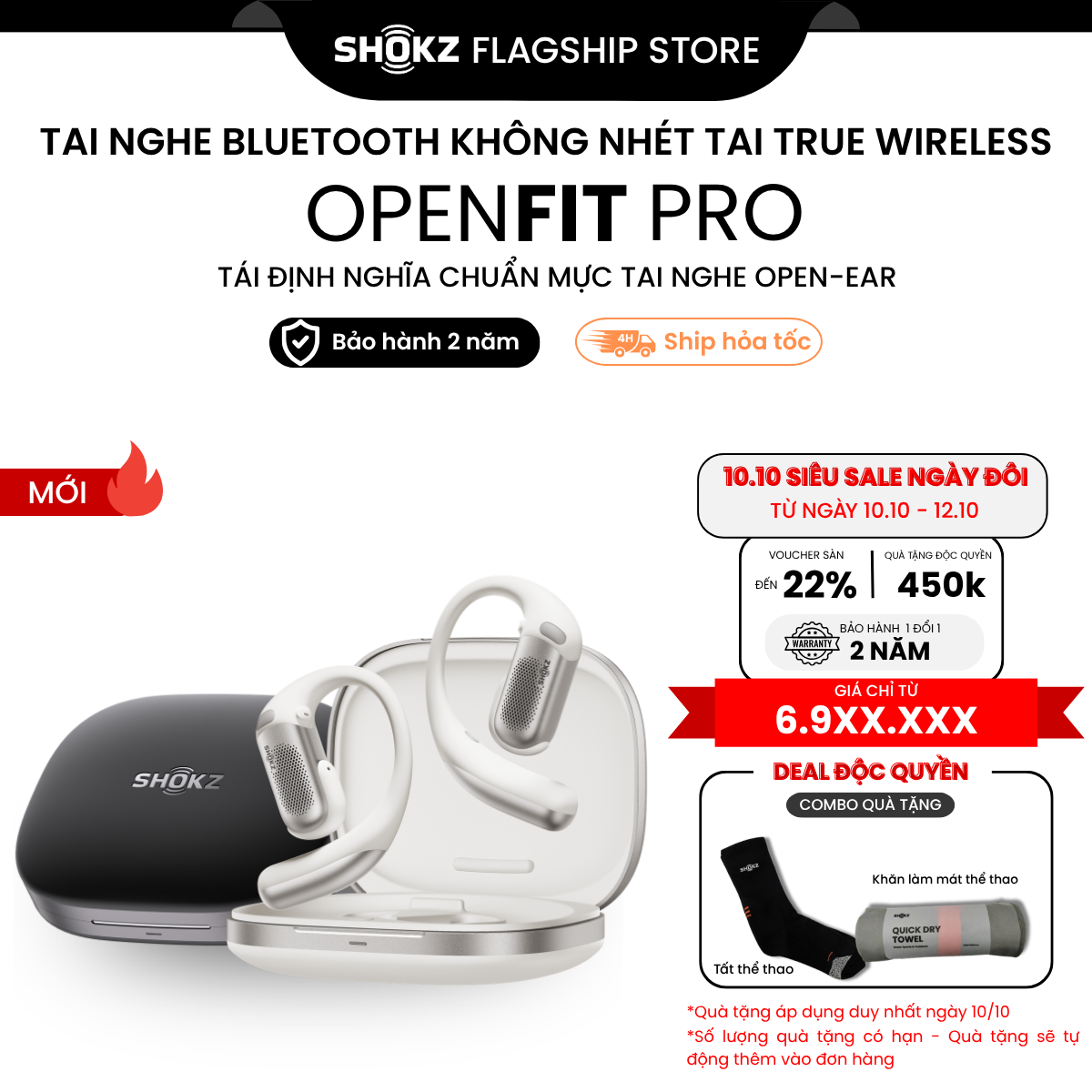 [MỚI] - Tai nghe Bluetooth Model: T010 OPENFIT PRO, thương hiệu: SHOKZ - Bảo Hành 24 Tháng - Hàng Chính Hãng
