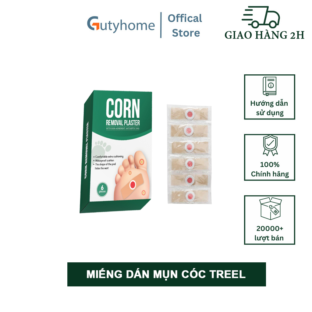 Miếng Dán Mụn Cóc (hộp 6 miếng) Loại bỏ các mụn cóc mụn cơm mắt cá chân thông thường trên da giúp đẩy nhân mụn từ bên trong và tái tạo da non không để lại sẹo - Guty Home
