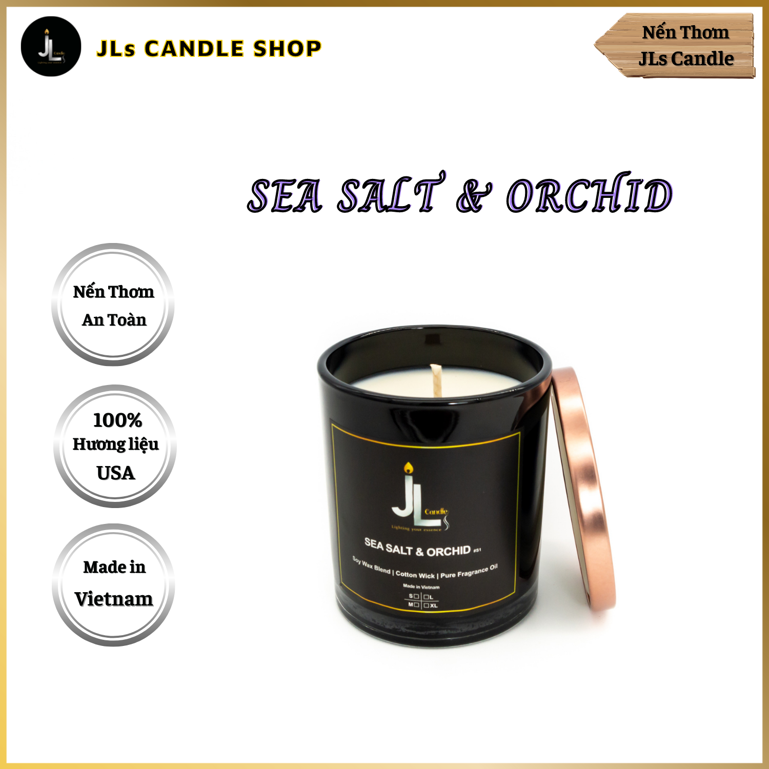 Nến thơm cao cấp jls candle - hương sea salt & orchid 150g, 300g | handmade an toàn - 100% sáp đậu nành | ly nến thuỷ tinh
