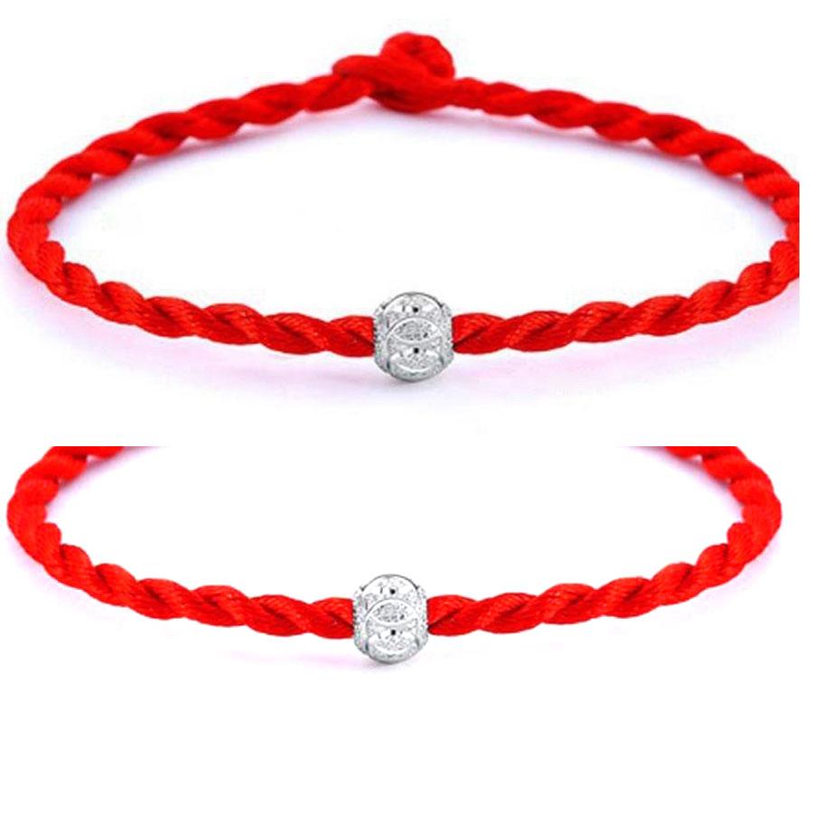 Com bo hai vòng dây đỏ phối bi bạc phay chất liệu bạc thật dành cho cả nam và nữ  - BSVDD4