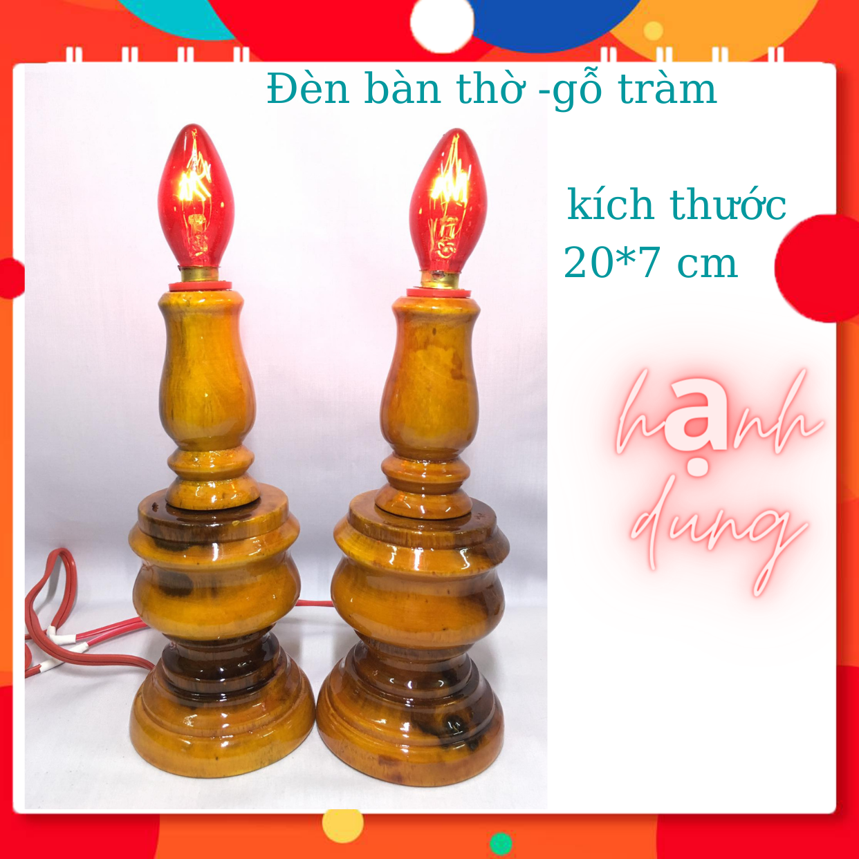 Đèn bàn thờ điện thờ cúng gia tiên trang trí bàn thờ ông bà chất liêu gỗ tràm đèn dùng điện - ms 08 -hạnh dung store