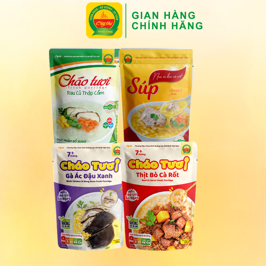COMBO MIX Cháo tươi & Súp Nui óc heo - Mở gói ăn ngay - Bí quyết ăn dặm tuyệt vời