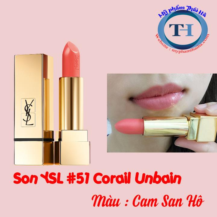 Son YSL rouge pur couture màu 51 Corail Urbain Cam san hô