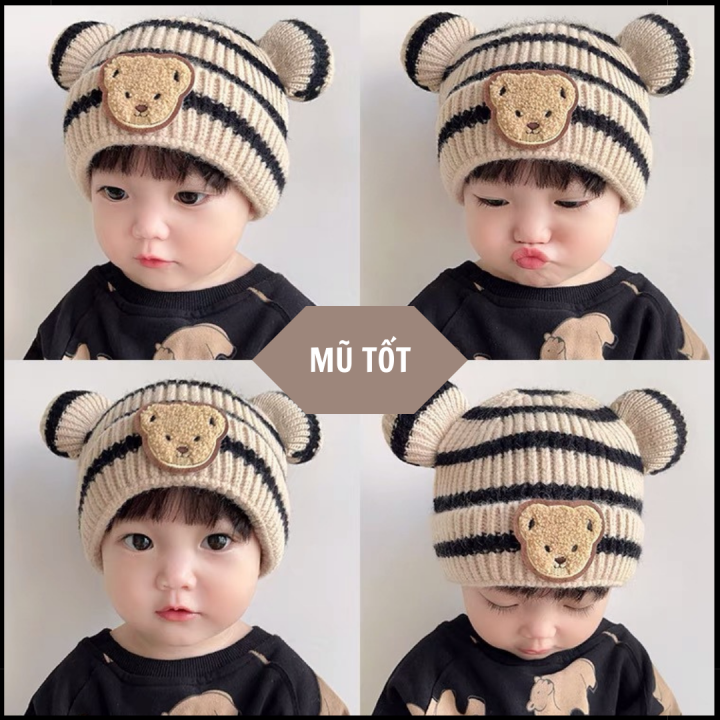 Mũ len gấudệt kim kẻ ngang cho bé cực đẹp từ 3-24 tháng tuổi
