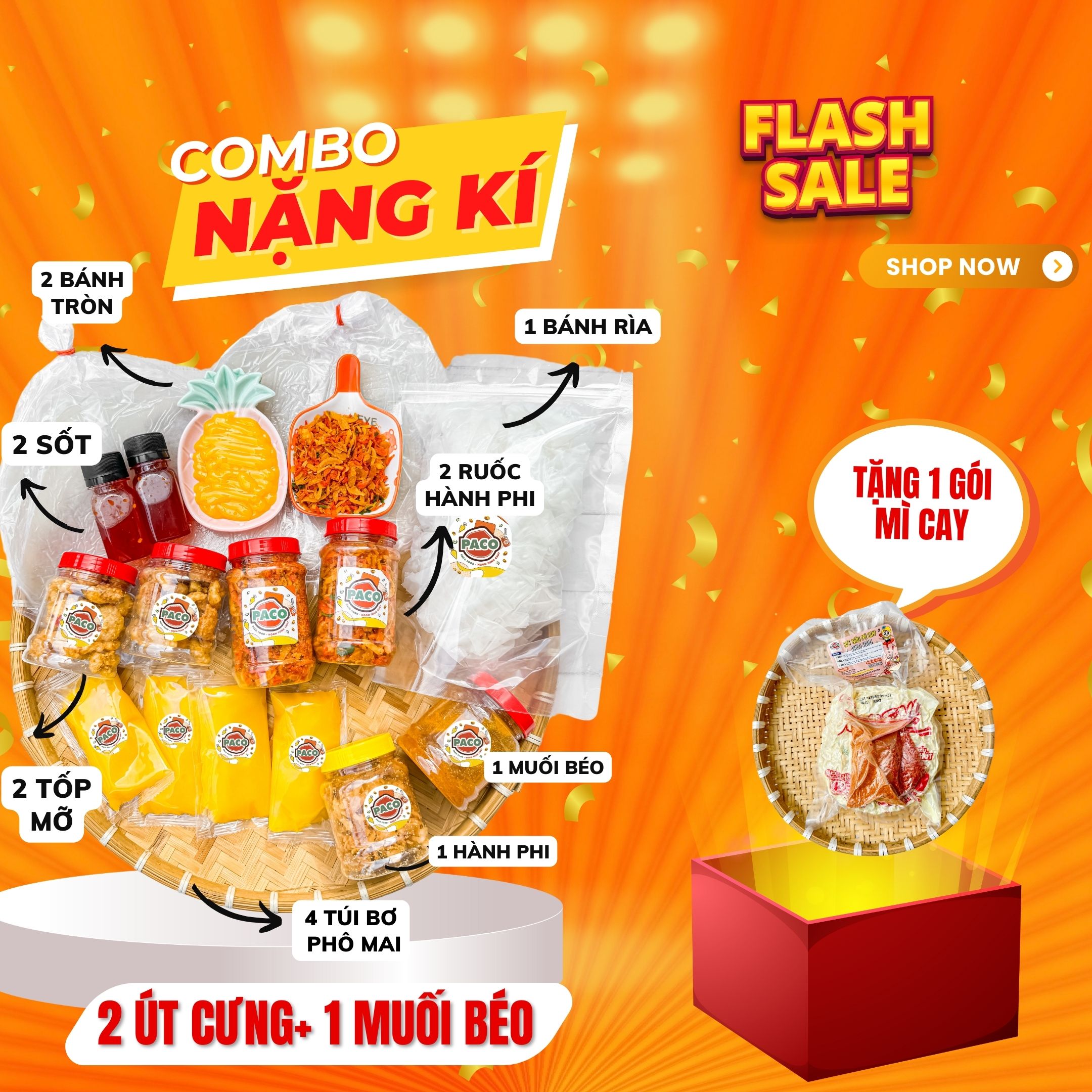  SET 2 COMBO BÁNH TRÁNG PHƠI SƯƠNG GỒM COMBO ÚT CƯNG+ COMBO MUỐI BÉO HOT TREND NHÀ PACO FOOD-đồ ăn vặt snacks 