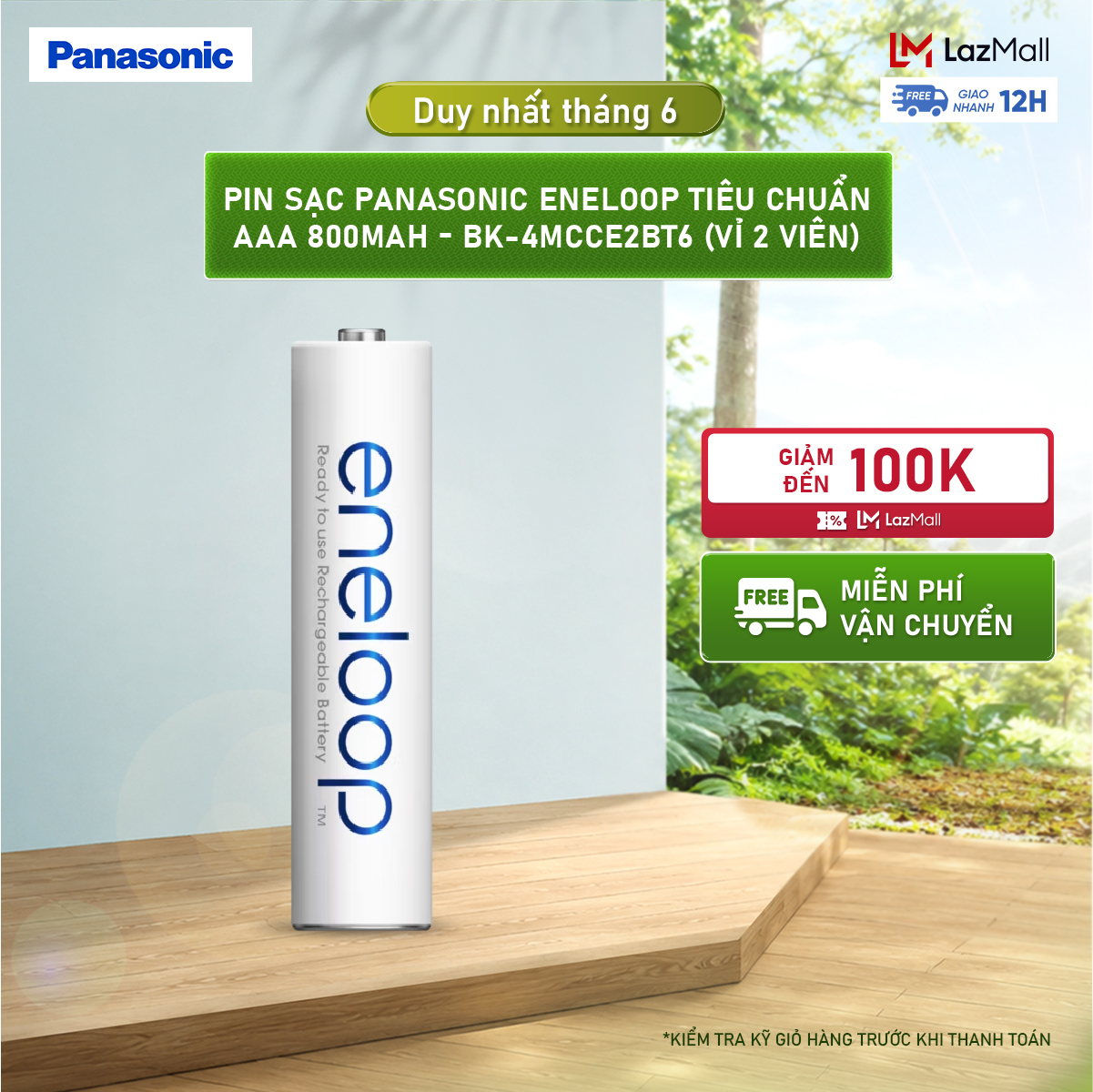 Vỉ 2 viên Pin sạc Panasonic Eneloop AAA 800mAh BK-4MCCE2BT6 – Hàng Chính Hãng