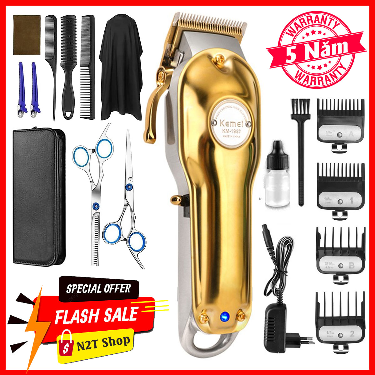 Tông đơ cắt tóc cao cấp chính hãng Kemei KM 1987, Tăng đơ hớt tóc chuyên nghiệp