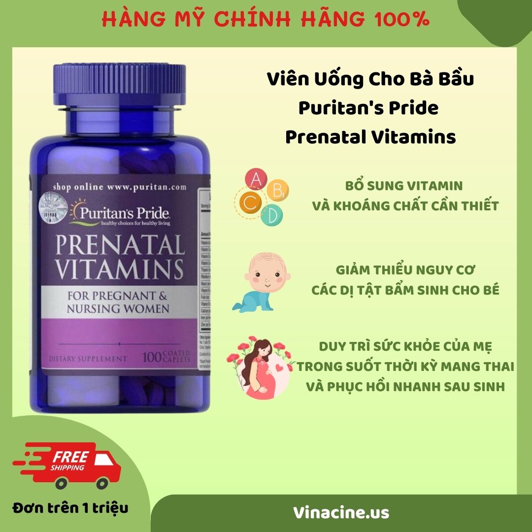 Vitamin khoáng chất tổng hợp cho bà bầu Prenatal Multivitamin with DHA Puritan’s Pride 60 viên
