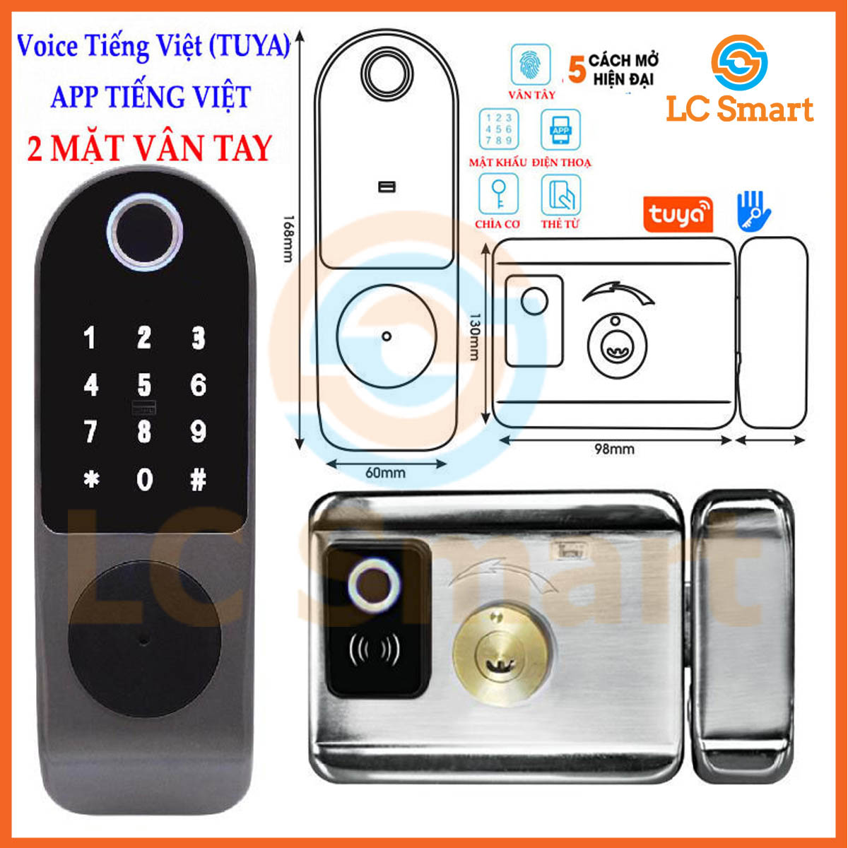 [HCM] Khóa vân tay cổng sắt LC-KC01 2 MẶT VÂN TAY DÙNG APP TUYA/TTLOCK  mở bằng: từ xa bằng điện thoại vân tay mã số thẻ từ chìa cơ