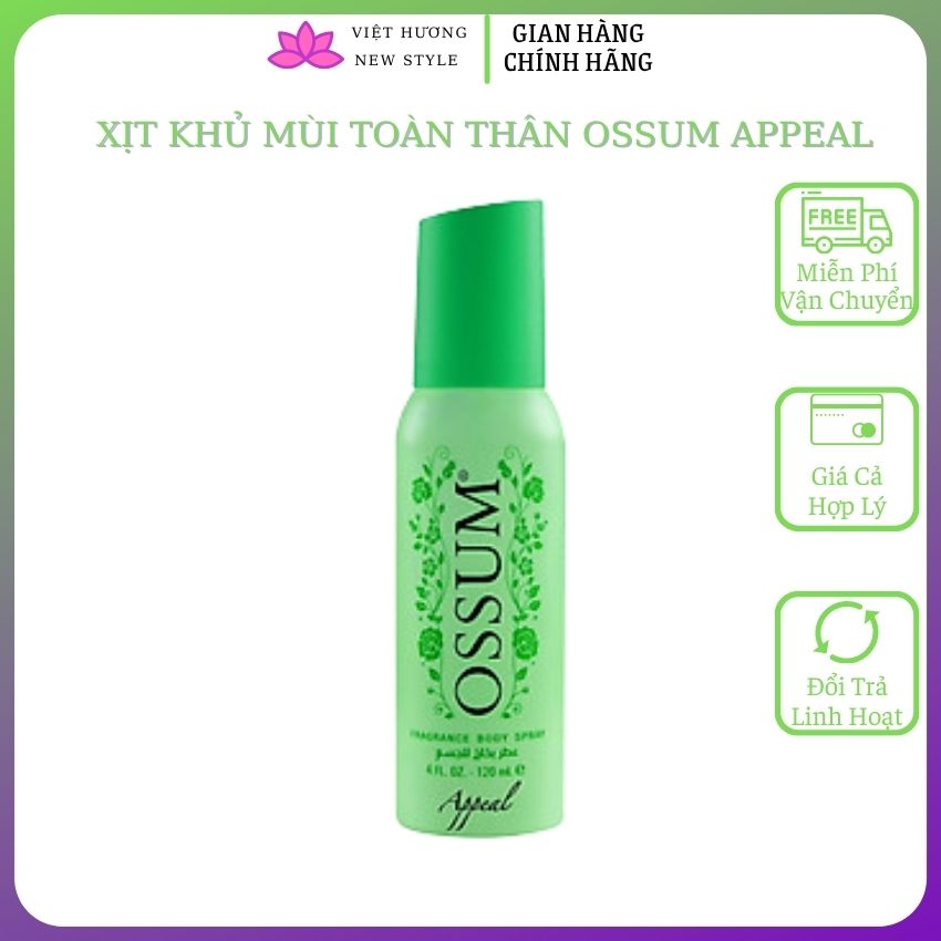 [CHÍNH HÃNG + Free ship]Xịt Khử Mùi toàn thân OSSUM Appeal 120ml xanh lá dành cho nam nhập khẩu từ Ấ