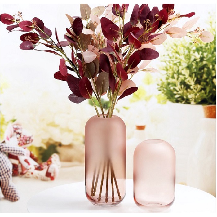 Bình thủy tinh cắm hoa miệng nhỏ thân tròn mờ hồng - Decor, trang trí - Phương Bắc A