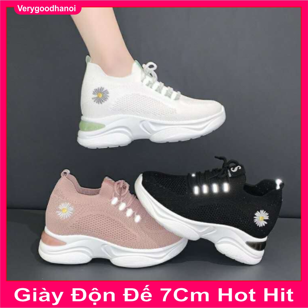 Giày Độn Đế 7P chất vải lưới thêu Hoa Cúc phối phản quang cực đẹp kèm ảnh thật