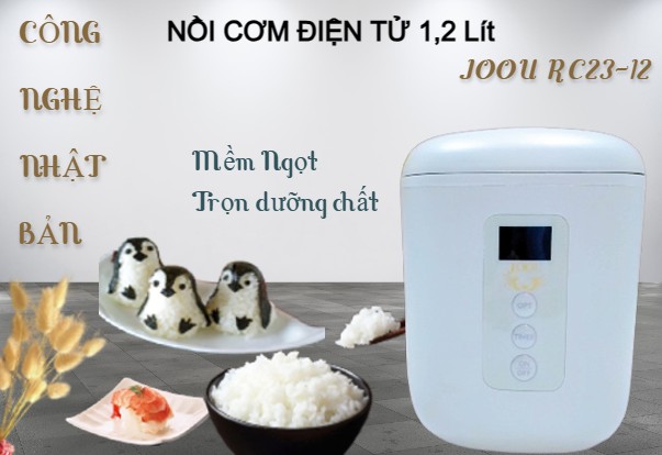 Nồi cơm điện tử Joou RC23-12 1,2 lít, 3 mâm nhiệt, Công nghệ nấu 3D làm nóng đa chiều, điều khiển điện tử- Công nghệ Nhật Bản