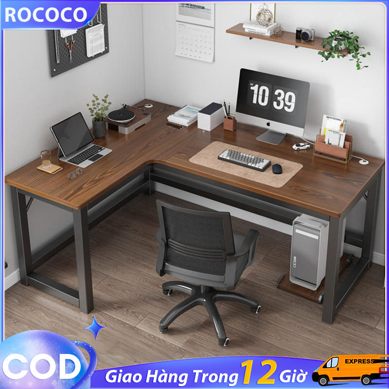 Rococo Bàn làm việc Bàn học chữ L Mặt Gỗ Rộng Rãi Khung thép chống ghỉ phủ sơn tĩnh điện mặt gỗ MDF tận dụng
