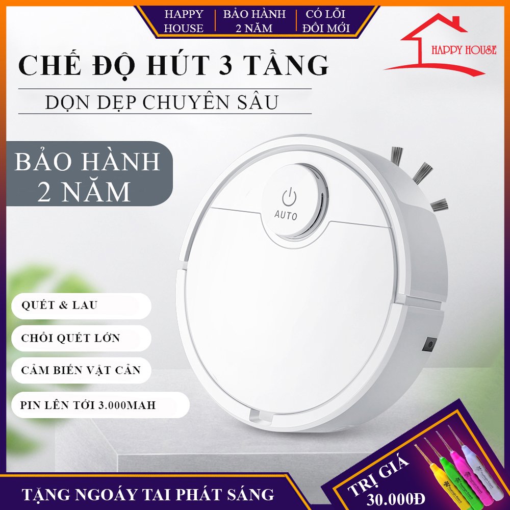 Robot hút bụi tự động lau nhà giá tốt - Dễ dàng làm sạch các vị trí khó như gầm giường tủ gầm ghế sofa - Chỉ số độ ồn thấp vận hành êm ái. Bảo hành 2 năm