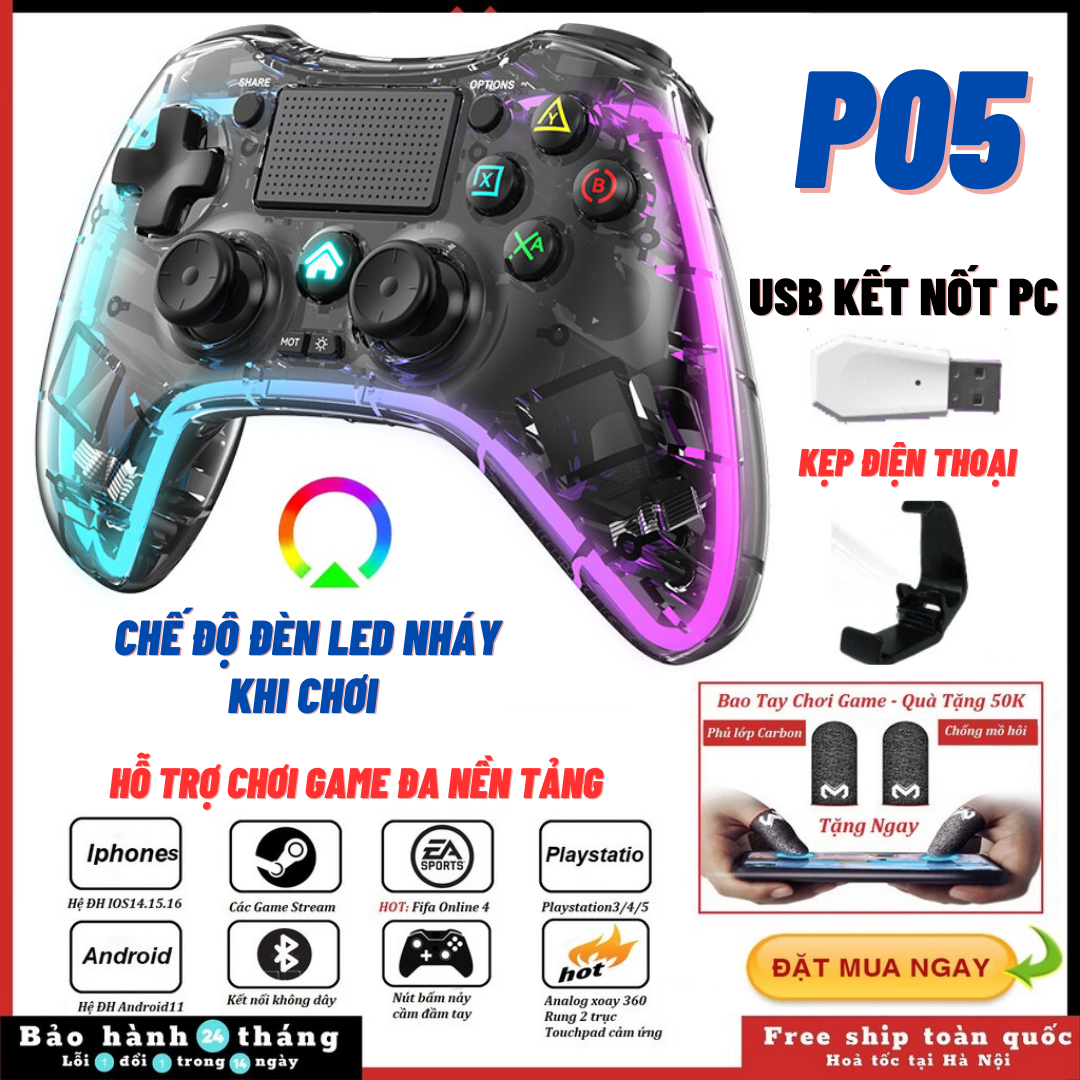 Tay Cầm PO5 Không Dây, Tay cầm chơi game fifa online 4 có rung full skill Cho PC / Laptop / Android / ipad / Nintendo Switch