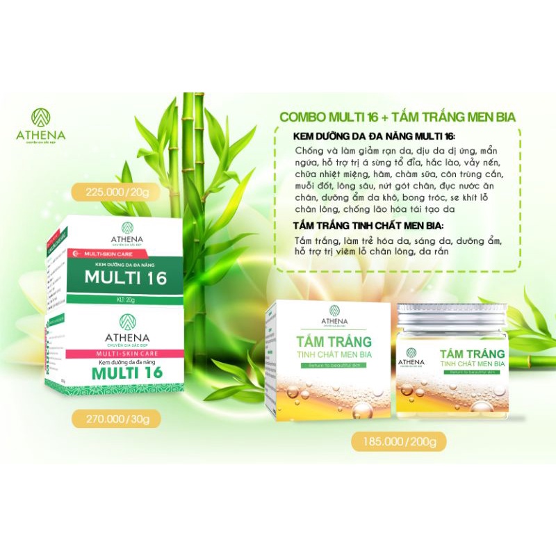 Combo da rắn viêm lỗ chân lông (kem muti 16 hũ 30g và tắm trắng men bia athena)