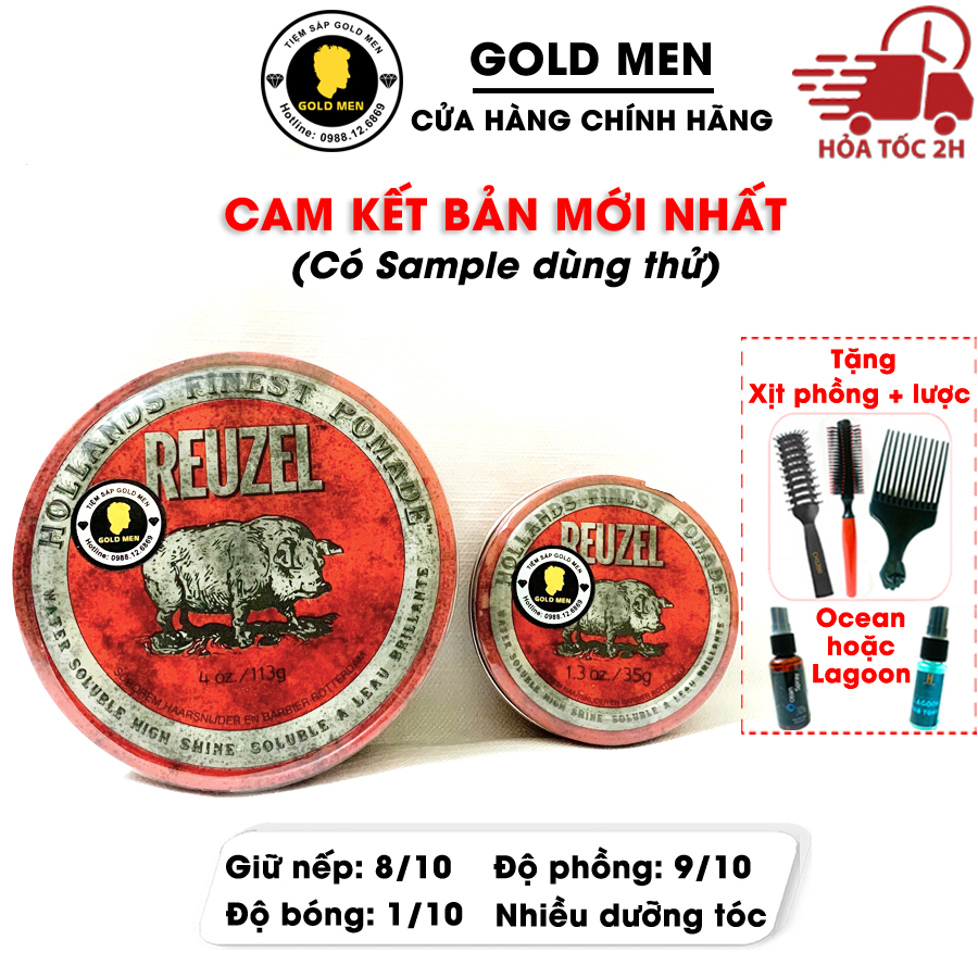 Sáp vuốt tóc Reuzel Red Pomade, Pomade vuốt tóc + Tặng quà