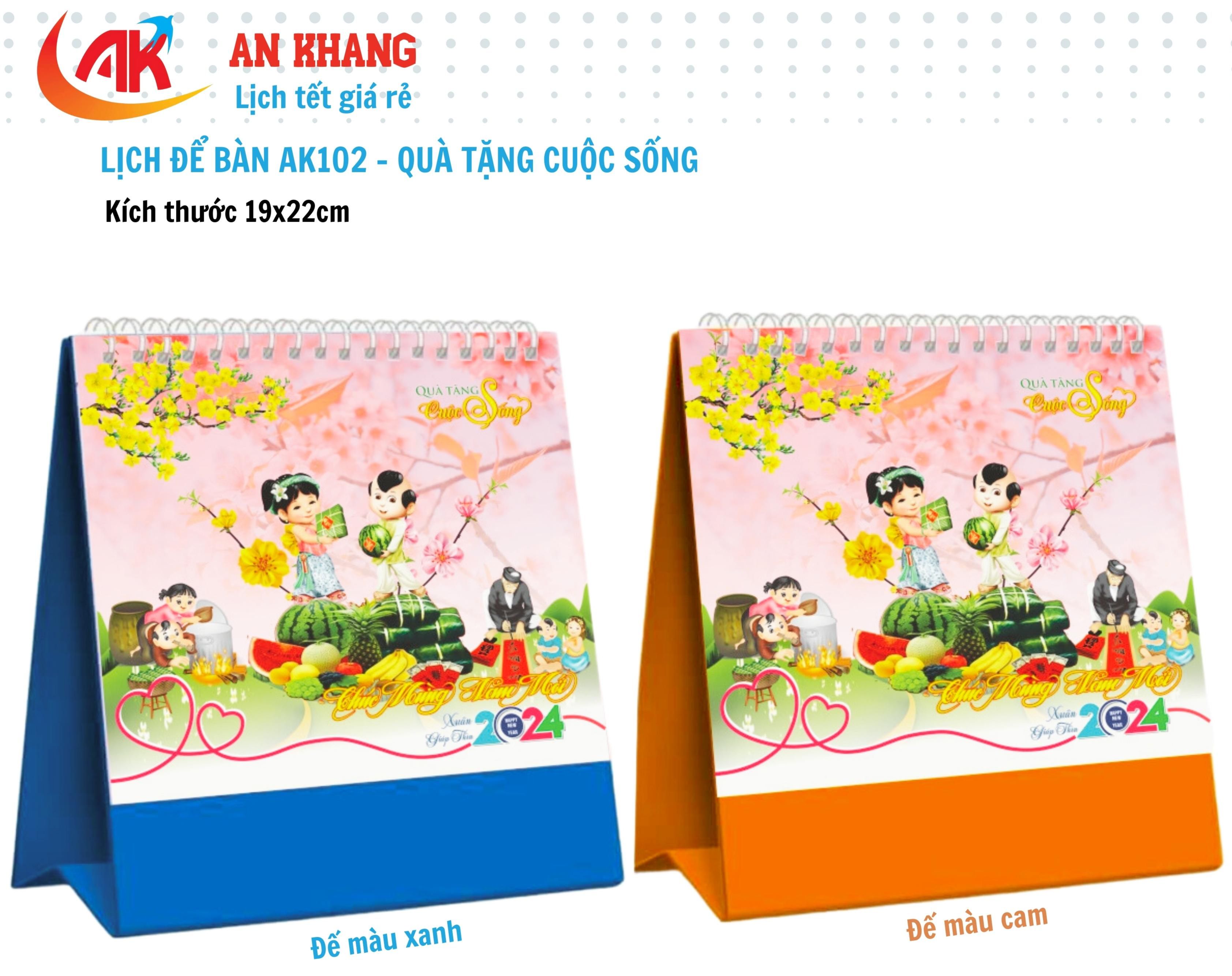 Lịch để bàn 13 tờ in 2 mặt kích thước 19x22cm, lịch tết 2024 cao cấp an khang ak102 chủ đề quà tặng cuộc sống