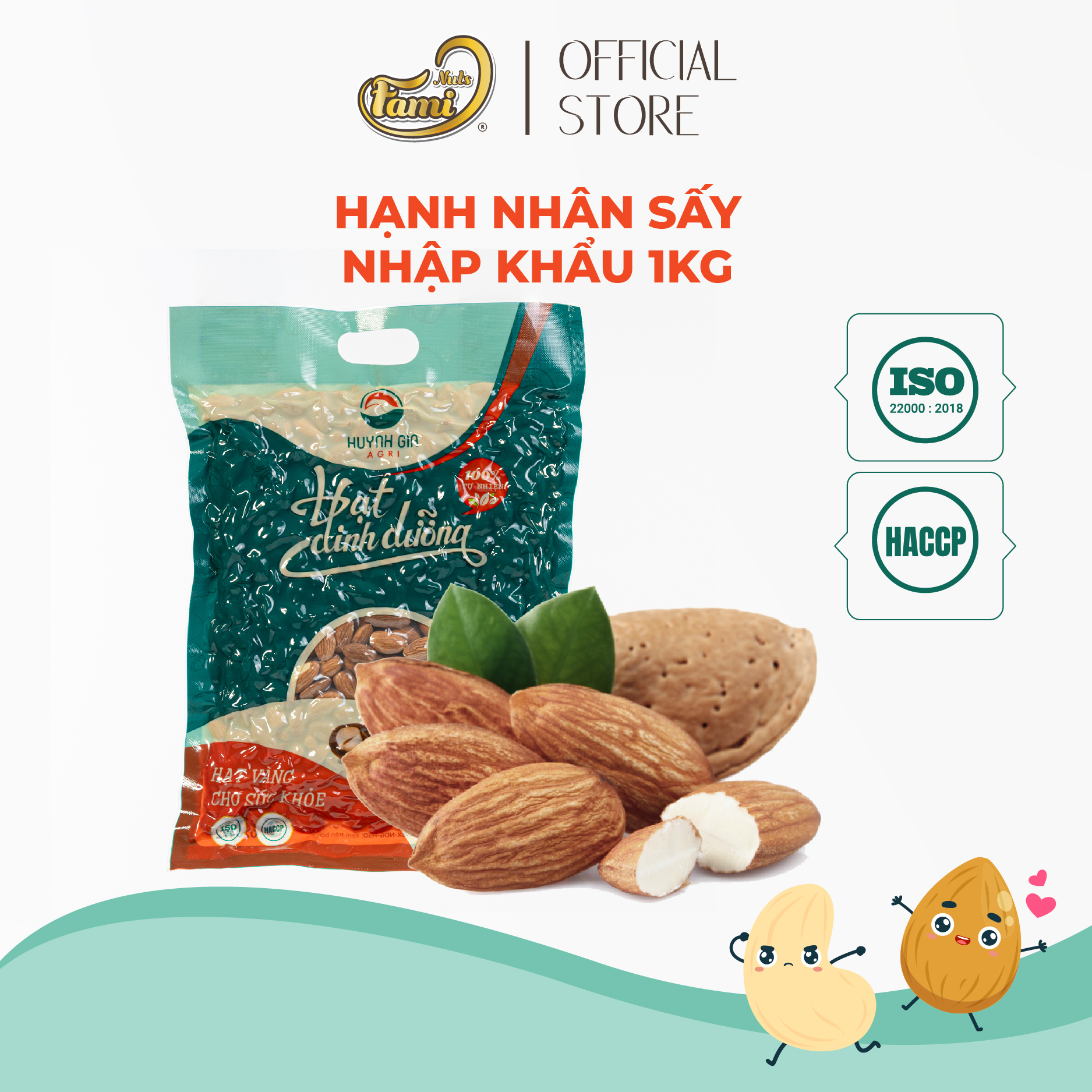 Hạt hạnh nhân sấy mỹ nhập khẩu cao cấp fami nuts bịch 1kg
