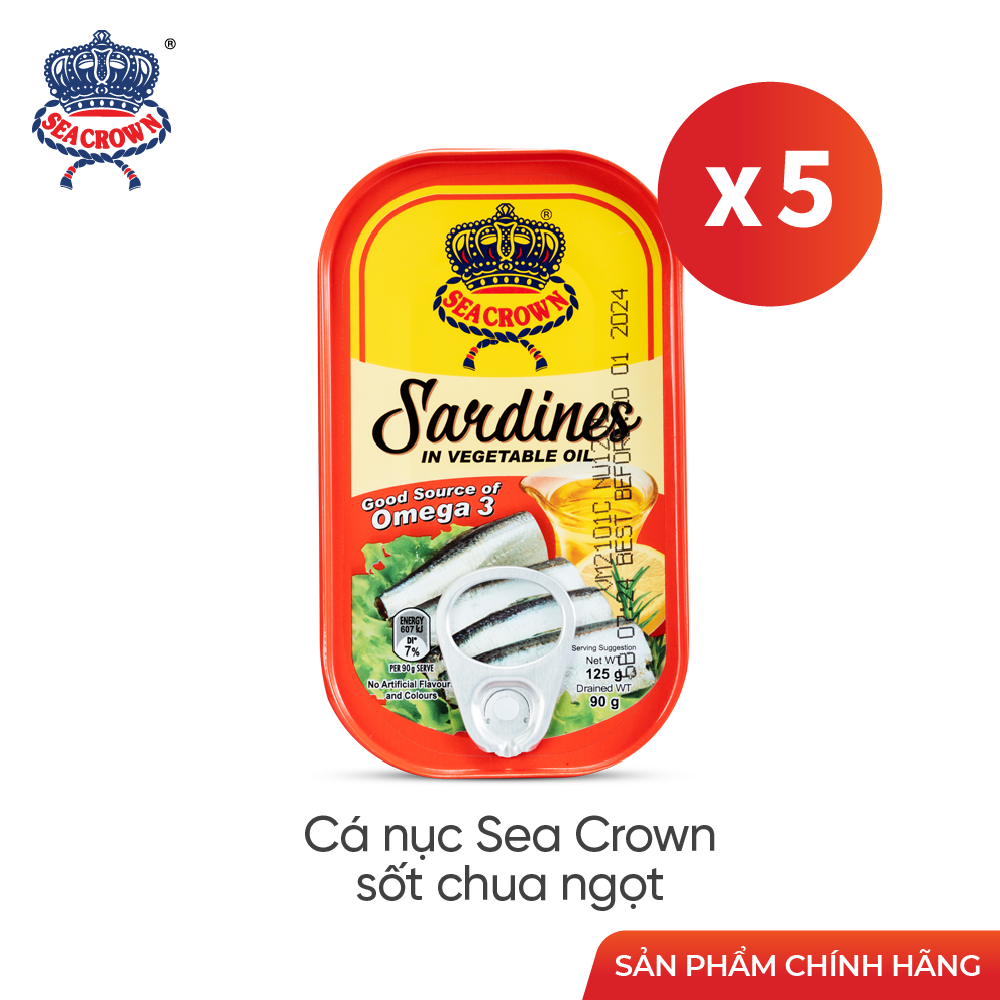Combo 5 lon cá Trích Sea Crown ngâm dầu 125g