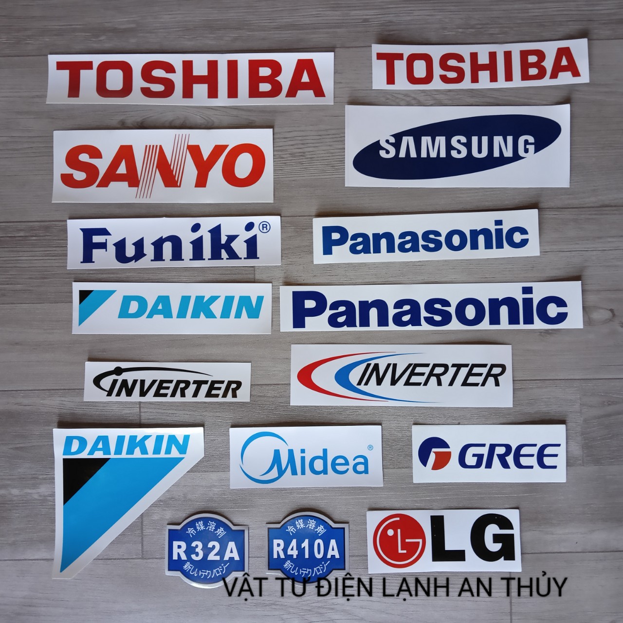 COMBO 10 TEM DECAN TÊN HÃNG DÁN Điều hòa - Tủ lạnh - máy giặt - Các hãng Panasonic. Sanyo Toshiba Samsung LG- TEM ĐUÔI NÓNG