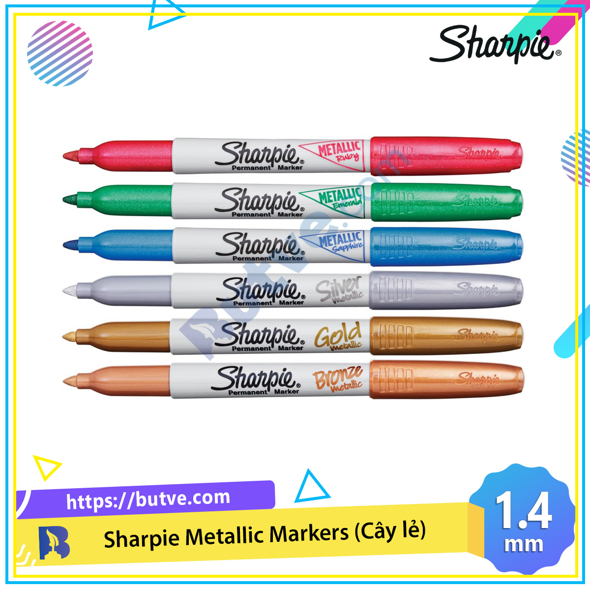 Bút lông dầu mực ánh kim vẽ đa chất liệu Sharpie Metallic Fine 1.4mm