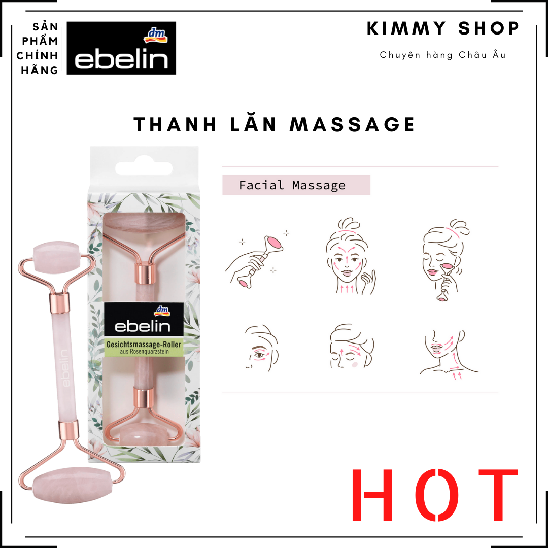 Thanh lăn massage thạch anh hồng Ebelin - Chính Hãng - Hàng Đức