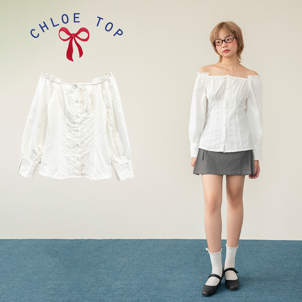 Bleubird áo trễ vai xếp ly dáng ôm chloe top