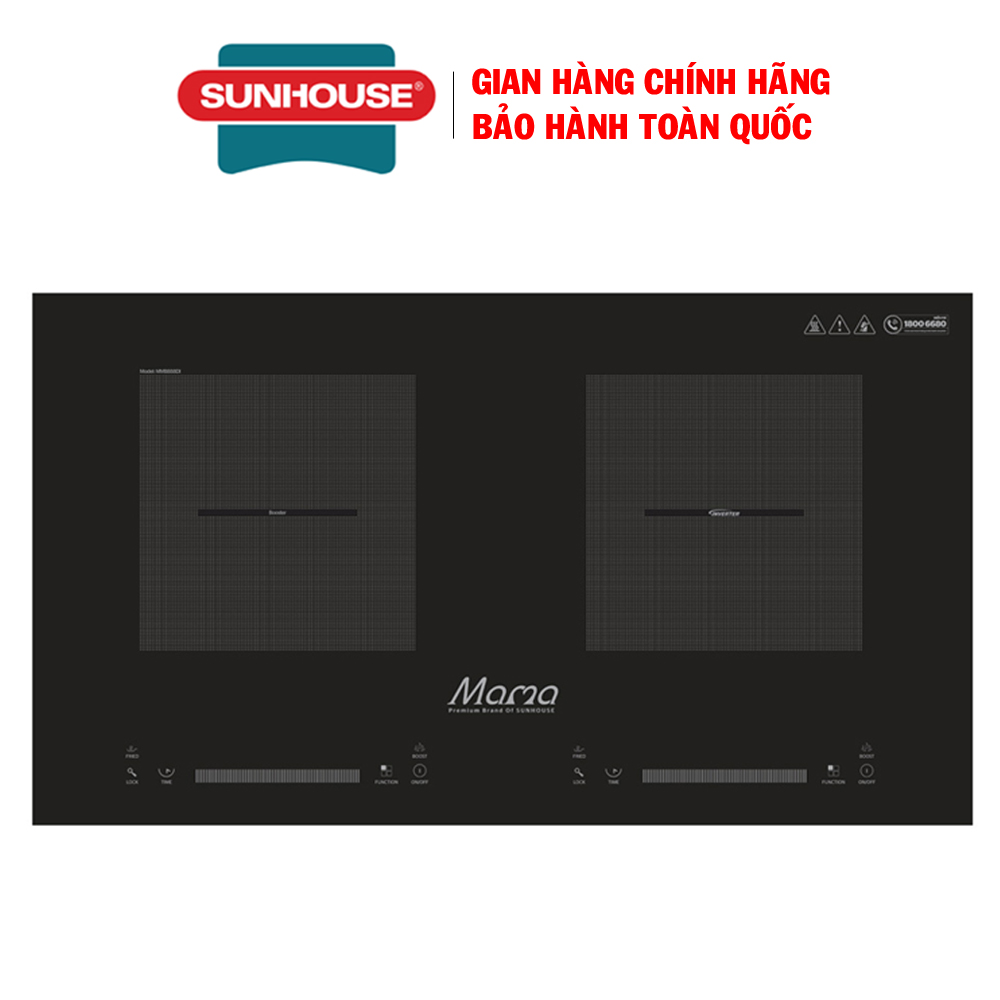 [Trả góp 0%]Bếp đôi điện từ Sunhouse Mama MMB888DI - Bếp từ đôi Inverter nhập khẩu nguyên chiếc Thái Lan - Bếp từ đôi Sunhouse, Công suất 4000W, Bảng điều khiển cảm ứng thông minh, Bảo hành 36 tháng tại nhà