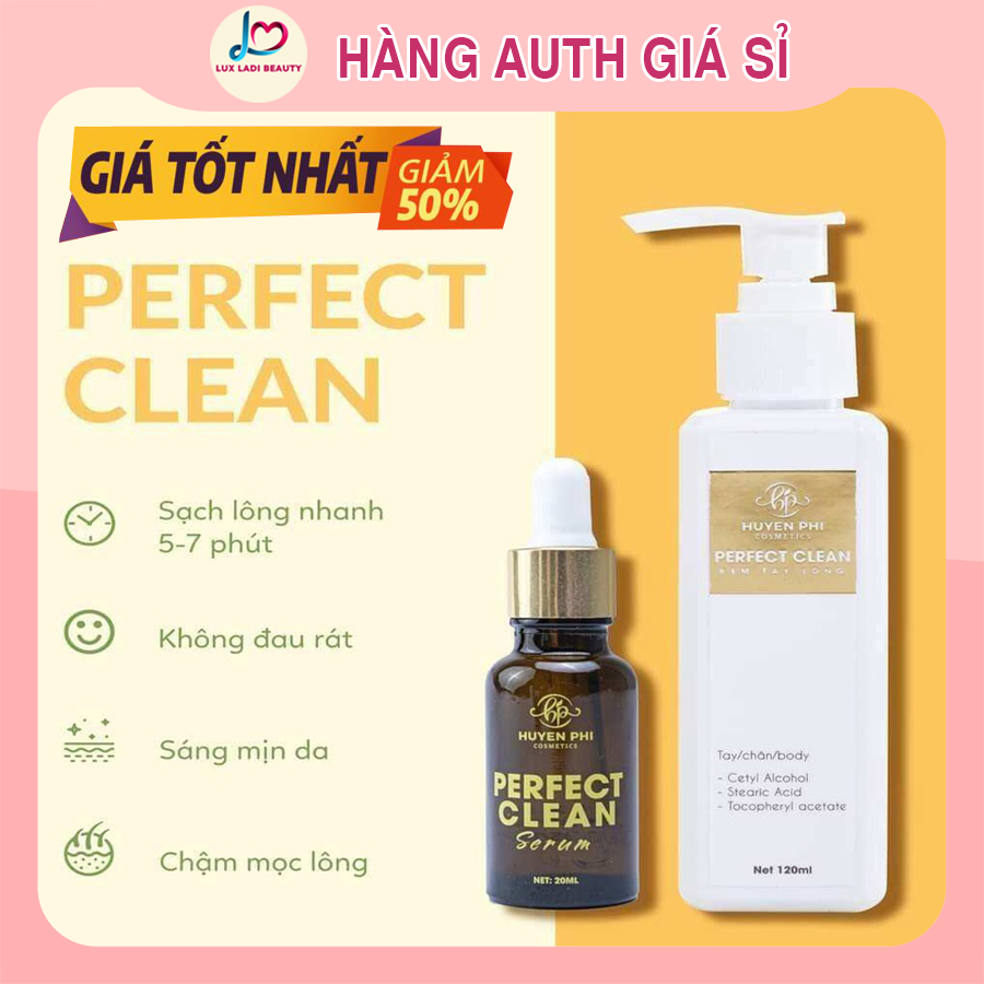 Kem Tẩy Lông 120ml + Serum triệt lông 20ml Perfect Clean sạch lông nhẹ nhàng không đau rát